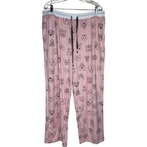 Cuddl Duds Pajama Pants Women XL Pink Dog Print Cozy Jersey Sleepwear 212716